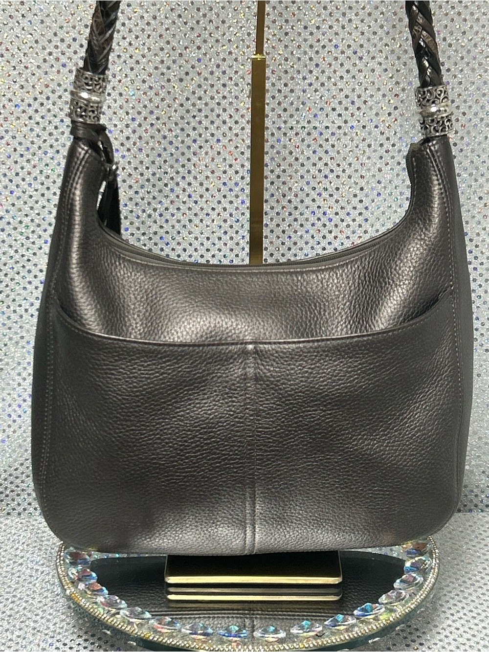 Brighton Black Leather Shoulder Bag with Heart Charms - Picture 2 of 16